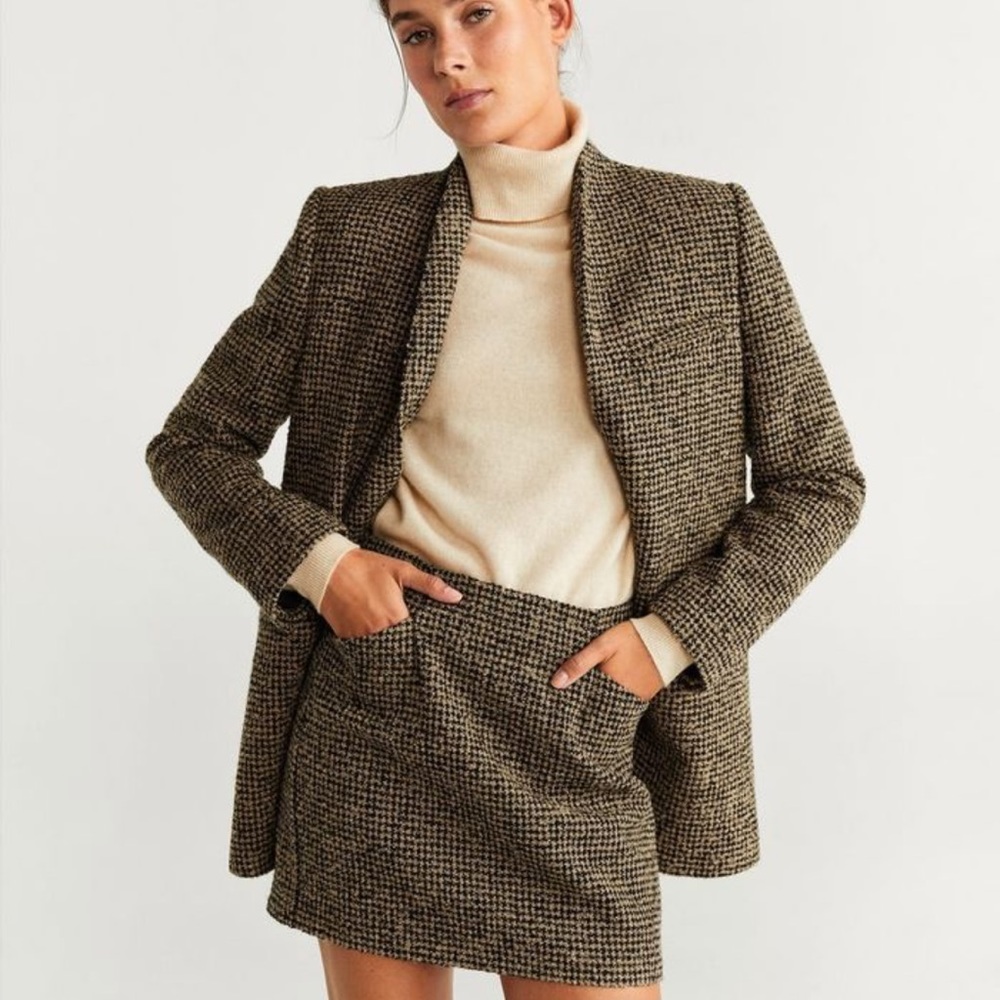 Mango Black Beige Tweed Skirt/ Blazer Skirt Suit